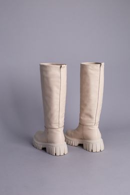 Сапоги женские кожаные молочного цвета зимние, 40, 26