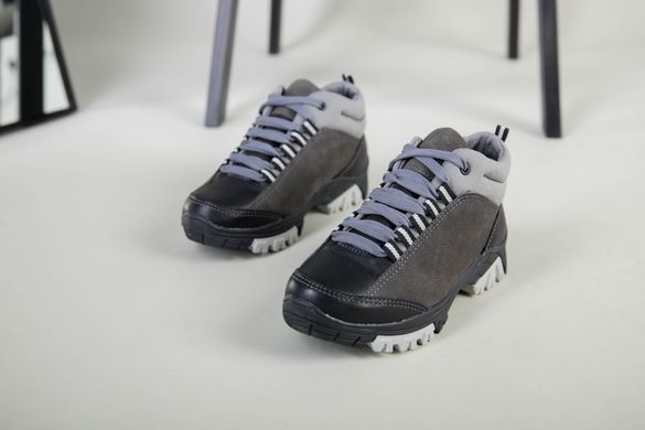 Ботинки для мальчика из нубука серого цвета с вставками черной кожи, 40, 25.5