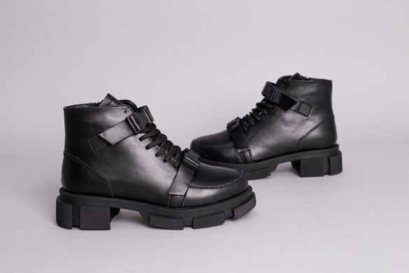 Ботинки женские кожаные черные с ремешками зимние, 32, 21.5