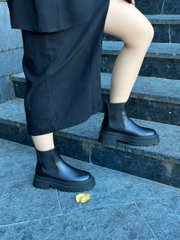 Челси женские кожаные черного цвета на черной подошве зимние, 40, 26