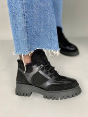 Кросівки жіночі шкіряні чорні із замшевими вставками зимові, 41, 26.5