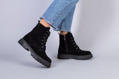 Ботинки женские замшевые черные, на шнурках и с замком, зимние, 41, 27