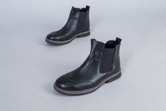 Ботинки мужские кожаные черные с резинкой по бокам, на байке, 45, 30