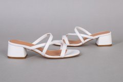 Шлепанцы женские кожаные белые на каблуке 4 см, 36, 23.5