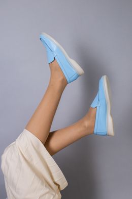 Туфли женские кожаные голубого цвета на низком ходу, 41, 26.5-27