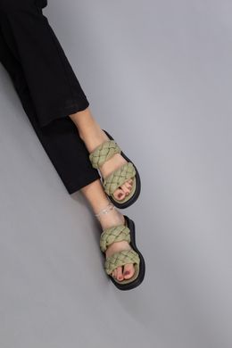 Шльопанці жіночі шкіряні кольору хакі з чорною підошвою, 41, 26