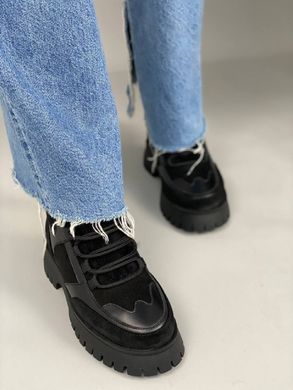 Кросівки жіночі шкіряні чорні із замшевими вставками зимові, 41, 26.5