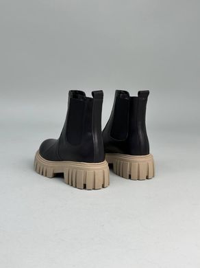 Ботинки женские кожаные черные с резинкой на бежевой подошве зимние, 41, 26.5