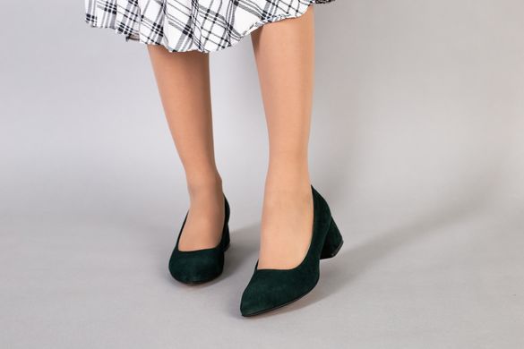 Туфлі човники жіночі замшеві смарагдового кольору, 36, 23.5