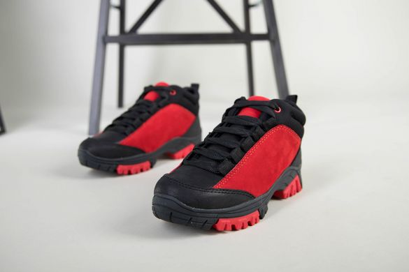 Ботинки для мальчика из нубука красные с вставками черного цвета, 32, 21