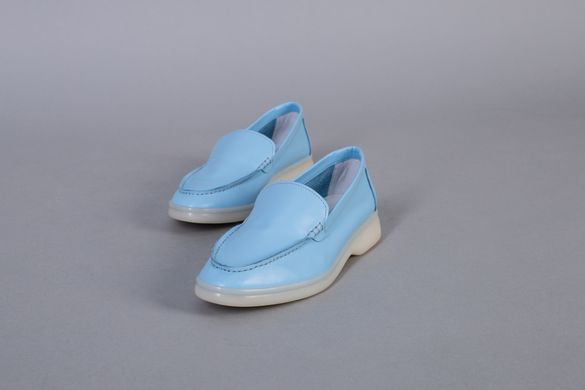 Туфлі жіночі шкіряні блакитного кольору на низькому ходу, 41, 26.5-27