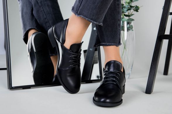 Женские кожаные туфли на низком ходу черные, 41, 27