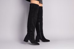 Ботфорты женские замшевые черного цвета с обтянутым каблуком демисезонные, 41, 26.5