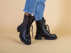 Ботинки женские кожаные черные на кожподкладке без замка, 37, 23.5-24
