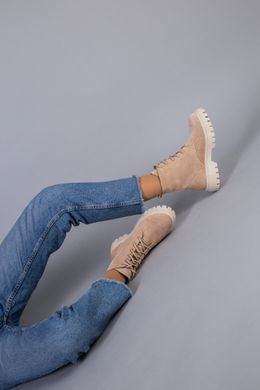 Ботинки женские замшевые пудровые, на шнурках, на цигейке, 40, 26