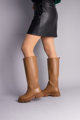 Чоботи жіночі шкіряні карамельного кольору на коричневій підошві демісезонні, 36, 23.5