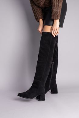 Ботфорты женские замшевые черного цвета с обтянутым каблуком демисезонные, 41, 26.5