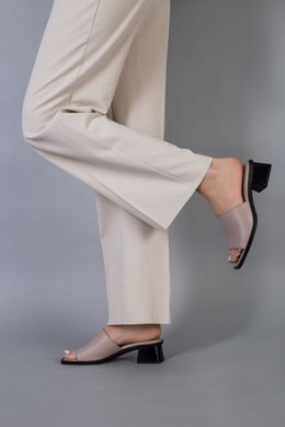 Шлапенцы женские кожаные бежевые на каблуке 3.5 см, 41, 26.5-27