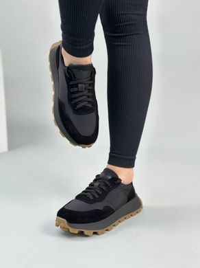 Кросівки жіночі шкіряні чорні із вставками замші на чорній підошві, 41, 26.5-27