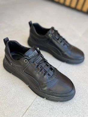 Кросівки чоловічі шкіряні чорні на чорній підошві, 45, 29.5-30
