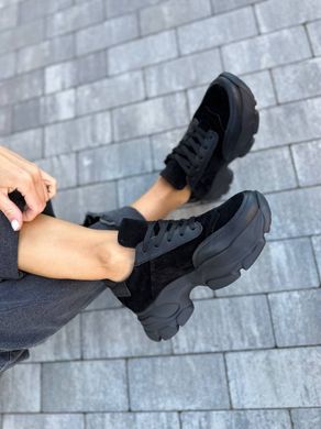 Кросівки жіночі замшеві чорні зі вставками шкіри, 41, 26.5