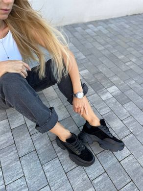 Кросівки жіночі замшеві чорні зі вставками шкіри, 41, 26.5