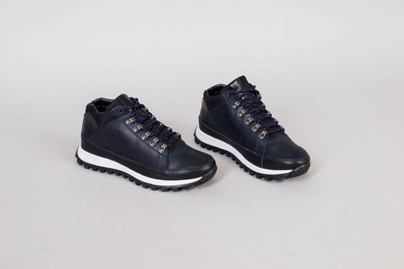 Ботинки мужские кожаные синие на шнурках, зимние, 45, 30