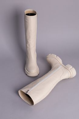 Сапоги женские кожаные молочного цвета на низком ходу, 39, 25