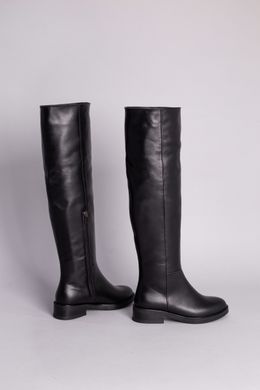 Ботфорты женские кожаные черного цвета на низком ходу зимние, 36, 23.5