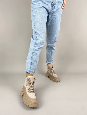 Ботинки женские из нубука цвета латте с вставками кожи зимние, 36, 23