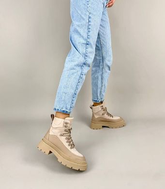 Ботинки женские из нубука цвета латте с вставками кожи зимние, 36, 23