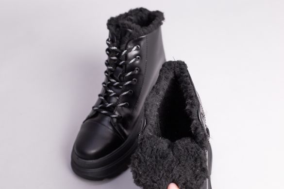 Ботинки женские кожаные черные на черной подошве, зимние, 41, 26.5