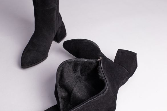 Ботфорты женские замшевые черного цвета с обтянутым каблуком зимние, 36, 23.5