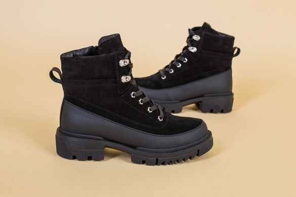 Черные замшевые зимние ботинки с вставками кожи, 40, 26