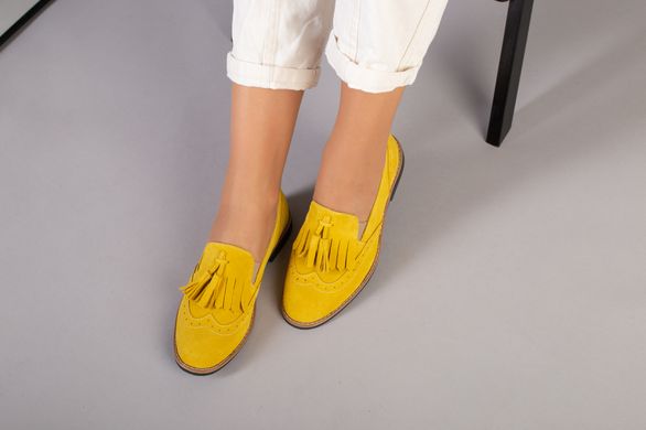 Женские замшевые туфли с кисточкой желтый замш, 41, 27