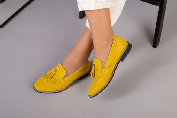 Женские замшевые туфли с кисточкой желтый замш, 41, 27