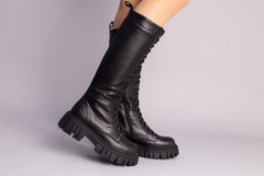 Сапоги женские кожаные черного цвета со шнуровкой демисезонные, 40, 26