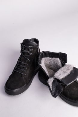 Ботинки мужские из нубука черные зимние, 45, 30