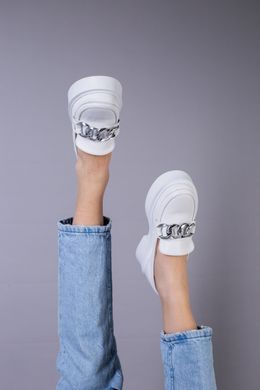Туфлі жіночі шкіряні білого кольору з ланцюгом, 41, 26.5