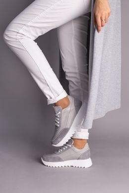 Кроссовки женские кожаные серые с вставками серой замши, 41, 26.5