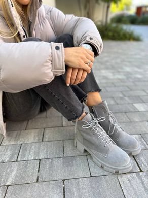 Ботинки женские замшевые серого цвета на шнурках и с замком, зимние, 37, 23.5-24