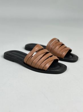Шлепанцы женские кожаные темно-карамельного цвета, 41, 26.5