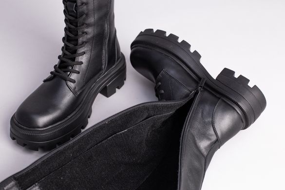 Сапоги женские кожаные черного цвета на шнурках и с замком, 41, 26.5-27