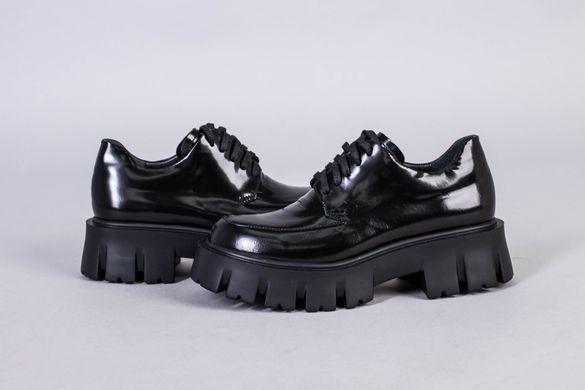 Туфли женские кожа наплак черные на шнурках, 35, 23.5