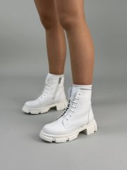 Ботинки женские кожаные белого цвета на шнурках и с замком, 41, 26.5