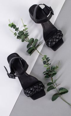 Босоножки женские кожаные черные на каблуке 5.5 см, 41, 26.5