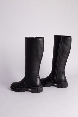 Сапоги женские кожаные черного цвета на низком ходу, 36, 23.5