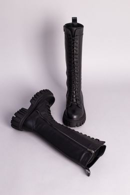 Чоботи жіночі шкіряні чорного кольору зі шнурівкою демісезонні, 41, 26.5