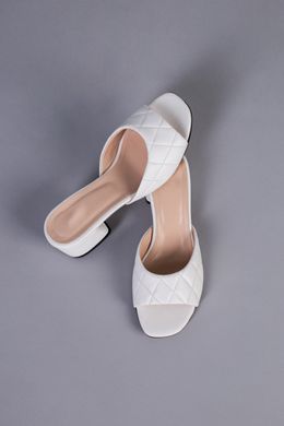Шлепанцы женские кожаные белые на каблуке 4 см, 41, 26.5