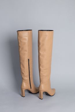 Ботфорты женские кожаные бежевого цвета на каблуке демисезонные, 36, 23.5
